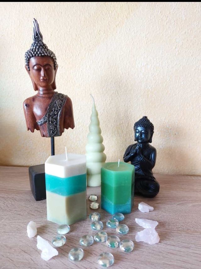 Schichtkerzen in Türkis und Grün