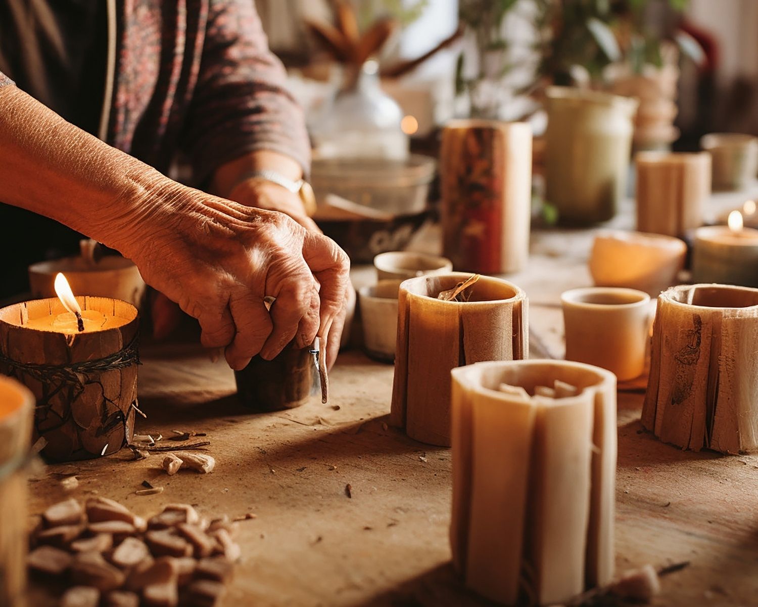 Handgegossene Bienenwachskerze in der Kerzenküche Balingen